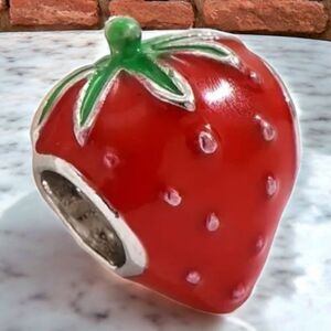 Wild Seeded Strawberry Silver Bracelet Charm Slide On Red Enamel Fruit